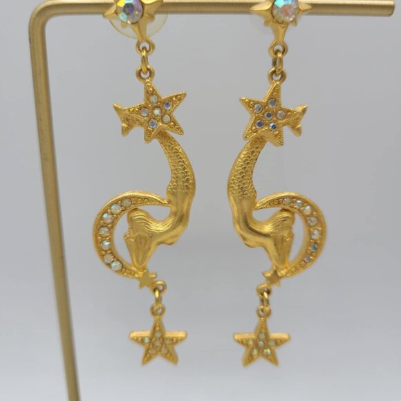 Kirks Folly Vintage Gold Tone Moon and Start Mermaid Earrings NWOT! - Picture 12 of 16